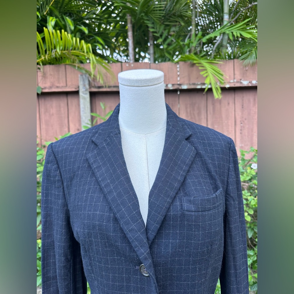 Vintage Lauren Ralph Lauren 100% Wool Checkered Blazer Navy Size 6 - Picture 3 of 11